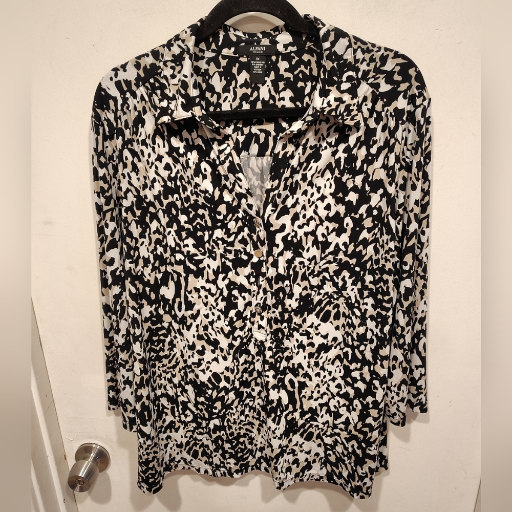 Alfani Women's Multicolor Slinky Popover Top Sz 1X Career Travel Casual Comfy